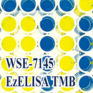 EzELISA TMBは青色発色、STOP solutionを添加すると黄色を呈します。